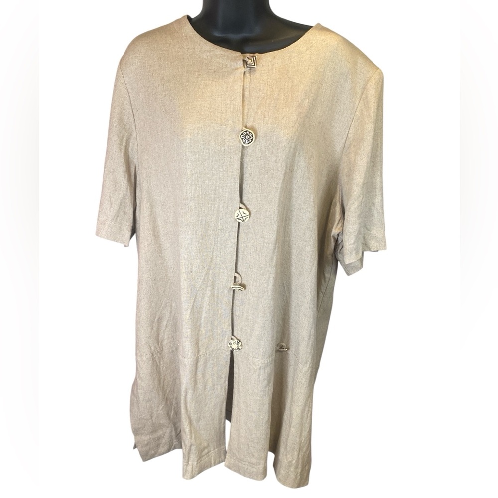 Vintage Halmode Plus Beige Linen Blend Button Front Top 20W